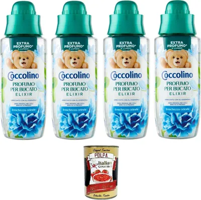 Produktbild von Coccolino Profumo per Bucato Elixir freschezza celeste Wäscheparfüm Elixier himmlische Frische 4x 342 ml+ Italian Gourmet polpa 400g