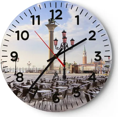 Produktbild von Wanduhr - Rund - Glasuhr - Architektur Stadt Venedig - 30x30cm - Schleichendes Uhrwerk - Lautlos - zum Aufhängen bereit - Dekoration Modern - Wanddekoration aus Glas - C4AR30x30-2553