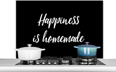 Produktbild von KitchenYeah® Spritzschutz Küche - Küchenrückwand - Wandschutz für Herd und Spüle - Zitate - Sprichwörter - Das Glück ist hausgemacht - Glück 100x65 - Alu-Dibond (Alternative zum Spritzschutz aus Glas