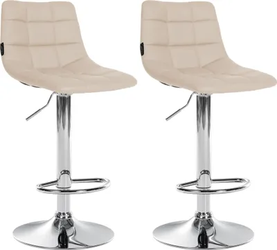 Produktbild von CLP 2er Set Barhocker Jerry Kunstleder höhenverstellbar und 360 drehbar | Farbe creme Gestell Farbe chrom