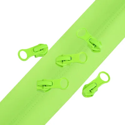 Outdoor Endlos-Reißverschluss 5m mit 10 Zippern wasserfest 7mm Spiral, neongrün