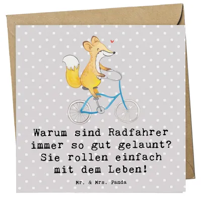 Produktbild von Mr. & Mrs. Panda Deluxe Karte Radsport Glück - Grau Pastell - Geschenk, Teamsport, Sportart, doppelkarte, Geschenkideen, faltkarte, anlasskarte, Grußkarte, Lebensfreude