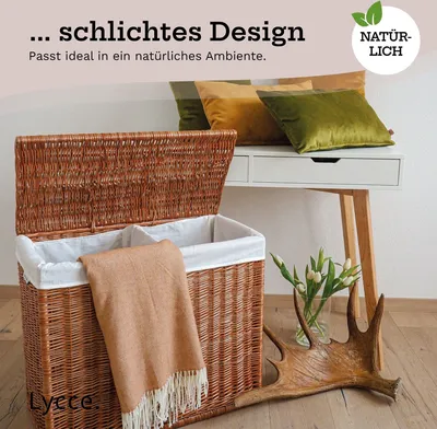 Produktbild von Wäschekorb 2 Fächer 120 l Wäschesortierer Weide 67 x 33 x 56 cm, Farbe:natur