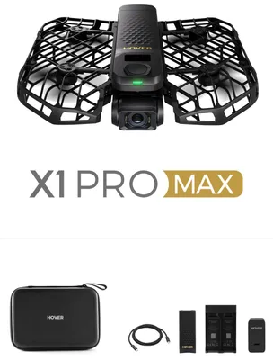 Produktbild von HOVERAir X1 Pro Max Basic Combo, 4 Rotoren, 48 MP, 7680 x 4320 Pixel, 1000 m, 1920 mAh, Schwarz