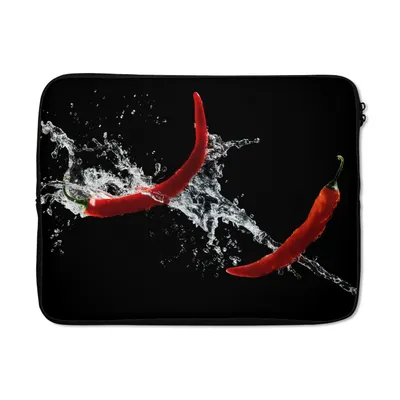 Produktbild von MuchoWow® Laptop Hülle 17 Zoll Laptoptasche Chilischote - Stilleben - Wasser - Schwarz - Rot - Zipper - Schutzabdeckung