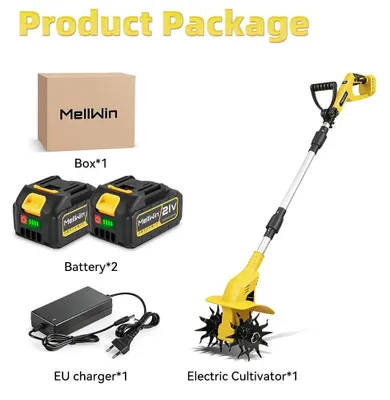 Obrázok produktu pre Akumulátorová kultivátorka – 1600W motor – 1000 otáčok za minútu – pracovná hĺbka 16 cm – pracovná šírka 22 cm – s 2× 3,0Ah batériami