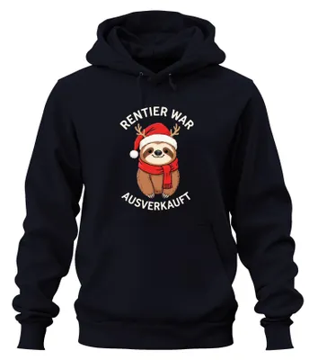 Obrázok produktu pre Sob bol vypredaný Sloth Christmas funny gift uni mikina s kapucňou, Navy, S