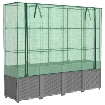 Produktbild von vidaXL Hochbeet mit Gewächshaus-Aufsatz Rattan-Optik 160x40x153 cm