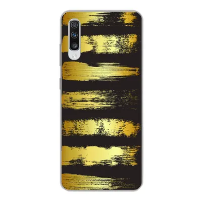 Produktbild von MuchoWow® Handyhülle Schutzhülle Hülle für Samsung Galaxy A70 Goldene Streifen auf schwarzem Hintergrund Silikon Softcase Handy Hülle - Schutzhaube
