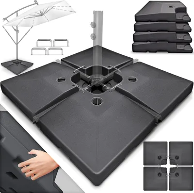 Produktbild von tillvex® Sonnenschirmständer Anthrazit 90 Liter / 120 kg – 4-teilig für Ampelschirm inkl. Metallverbinder | Schirmgewicht befüllbar mit Wasser oder Sand | Schirmständer Ampelschirmständer wetterfest