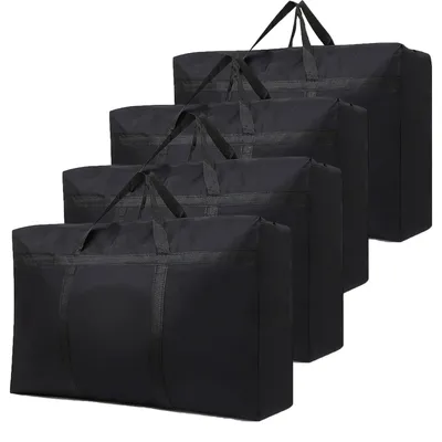4 Aufbewahrungstaschen mit Reißverschluss, 120 l, Oxford, wasserdicht, schwarz