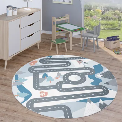 Produktbild von Kinderteppich Teppich Rund Kinderzimmer Spielteppich Straßenteppich Modern Grösse 160 cm Rund
