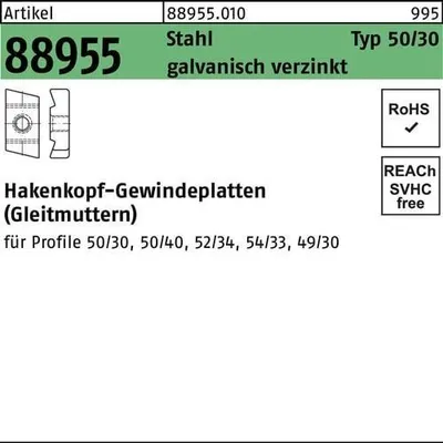 Produktbild von Reyher  Hakenkopf-Gew.platten Typ 50/30, M 16, Zn (50 Stück)