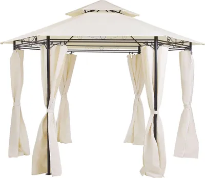 Produktbild von BELIANI Garten-Pavillon Beige Stahl mit Dach Seitenwänden rund Gartenzelt Sonnenschutz Vorgarten Garten-Möbel Terrassen-Möbel Gartenausstattung