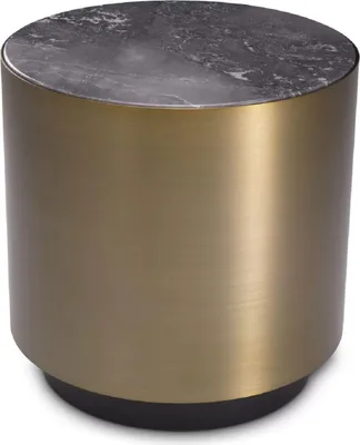 Produktbild von Casa Padrino Luxus Beistelltisch Grau / Messingfarben / Schwarz Ø 50 x H. 50 cm - Runder Edelstahl Tisch mit Marmorplatte - Luxus Wohnzimmer Möbel - Luxus Qualität