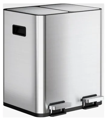 Produktbild von Mülleimer Küche 30L, Mülltrennsystem mit 2 x 15L Fächern, Doppel Abfalleimer mit Treteimer, Edelstahl Abfallsammler für Küche, Bad oder Büro, geruchsdicht und platzsparend