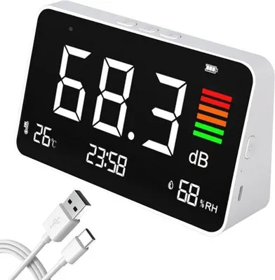 Productafbeelding van Geluidsniveaumeter 30-130 dB | Draagbare dB-Meter met Temperatuur en Vochtigheid