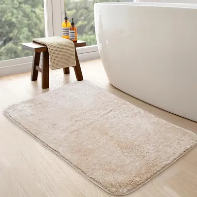 Obrázek produktu pro Koupelnová předložka - Plyšová - Protiskluzová - 80 x 150 cm - Béžová - Pračka