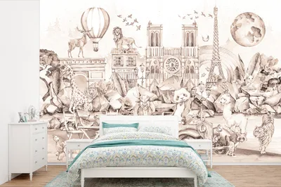 Produktbild von MuchoWow® Fototapete für Wohnzimmer oder Schlafzimmer Wandtapete Vinyl Motivtapete Kinder - Paris - Panda - Tiere - Heißluftballon - 600x400 cm - Kindertapete - Vinyltapeten