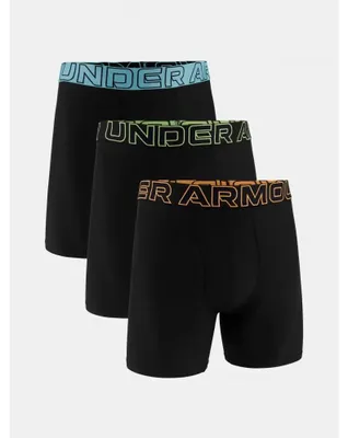 Obrázok produktu pre Pánske boxerky UNDER ARMOUR, balenie po 3 ks – Performance Tech Boxer Briefs Solid 6 in, elastické, jednofarebné čierne/zelené/modré/oranžové, veľkosť M