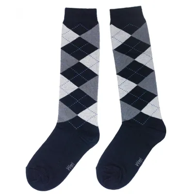 Produktbild von Damen Kniestrümpfe Schottenmuster Marine und Grau Größe 35-38