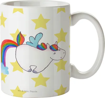 Produktbild von Mr. & Mrs. Panda Teetasse Einhorn Fliegendes Pferd - Weiß - Geschenk, Unicorn, Tasse mit Motiv, Becher, Glitzer, Spielen, Realität, Regenbogen, Kaffeebecher, Pott