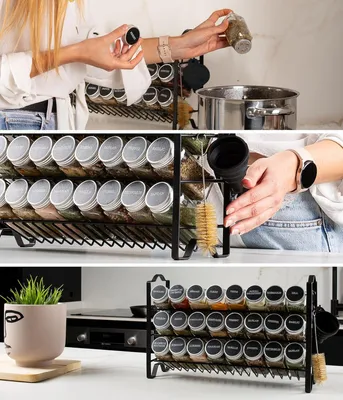 Produktbild von Kräuterregal mit 24 Gläsern und Etiketten - 3-lagiger Organizer für die Küche