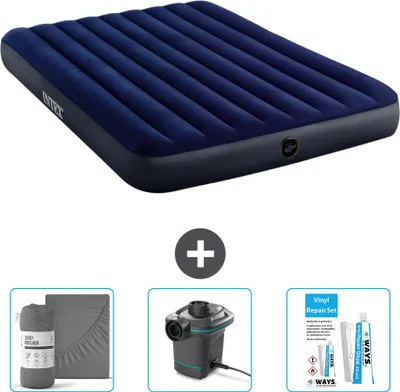 Produktbild von Intex Luftbett – 2 Personen – 152 x 203 x 25 cm – Blau – im Lieferumfang enthalten Spannbettuch - Pumpe en Reperaturset