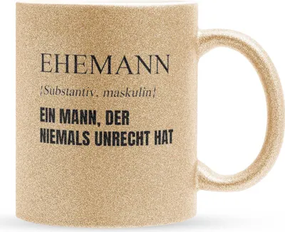 Produktbild von 22Feels Glitzertasse Gold Ehemann Geschenk Erster Hochzeitstag Kaffeetasse Männer Hochzeitsjubiläum Ehepartner Valentinstag für Ihn Weihnachten Geburtstag Kaffeetasse Haferl Geschenkidee Bürotasse