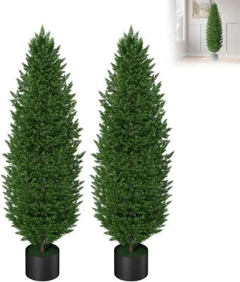 Immagine prodotto di QEENTOE, 2 piante artificiali di cipresso in plastica, piante finte, albero artificiale per soggiorno, camera da letto, ufficio, giardino, 150 cm