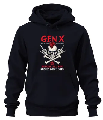 Productafbeelding van Gen X: De generatie van de rebellen. Punk-uitstraling. Sarcasme. "Born" hoodie, marineblauw, maat S