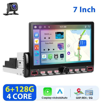 Zdjęcie produktu dla Radio samochodowe z systemem Android – format Double-DIN – ekran dotykowy 17,8 cm – 6 GB pamięci RAM + 128 GB pamięci ROM – nawigacja GPS – rozdzielczość 1024×600 z funkcją podzielonego ekranu – z kamerą