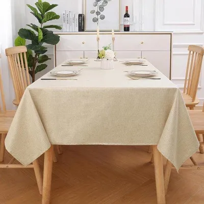 Produktbild von Famanu Tischdecke mit Leinenoptik, abwaschbar, wasserabweisend, 140 x 220 cm, creme
