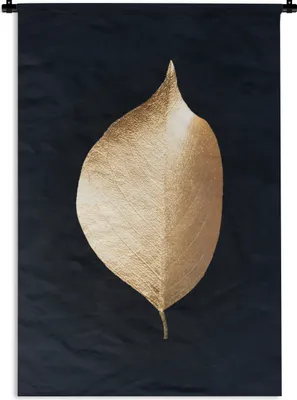 Produktbild von MuchoWow® Wandteppich Wandbehang Blatt - Schwarz - Gold 90x135 cm Tapisserie Dekoration Wandtuch - Baumwolle - Wandskulptur