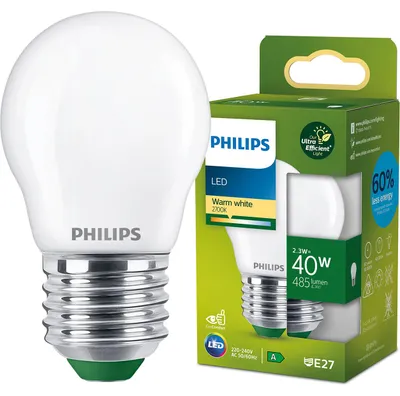 Zdjęcie produktu dla Philips Matowa żarówka kulkowa LED z widocznym spiralnym żarnikiem 40 W P45 E27, 2,3 W, 40 W, E27, 485 lm, 50000 h