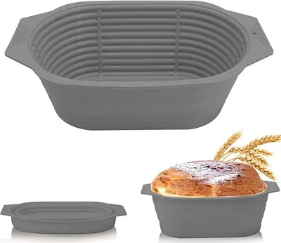 Produktbild von Silikon-Gärkörbchen, Faltkorb für Brotgärung, ovales Gärteig-Backzubehör, Zubehör für Brotbackwerkzeuge, rundes Gärschalen-Set (grau)