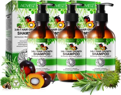 Produktbild von Shampoo 3-in-1 mit Rosmarin Rizinus Batana Öl Biotin Kopfhaut Pflege Haarwachstum, 3x 300ml