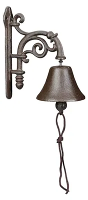 Immagine prodotto di Campanello da porta Relaxdays in ghisa, design antico, campanello da giardino vintage, con cordicella, campanello da esterno, campanello da parete, marrone