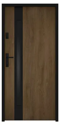 Produktbild von Stahl-Volltür und Edelstahl-Tür, Höhe 207 x Breite 100 cm – Rauchglas – Nussbaumoptik und Schwarz – Stärke 55 mm – Rechtsanschlag – BRAGA
