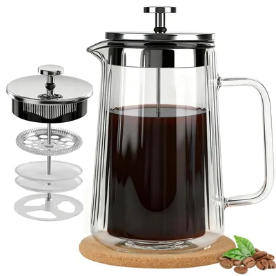 French Press Kaffeemaschine 34 oz, doppelwandiges Borosilikatglas