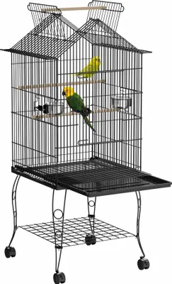 Obrázek produktu pro TRMLBE Ptačí klec velká 55x55x145 cm Ptačí voliéra s otevřenou kovovou klecí pro papoušky s podstavcem a 4 kolečky a 3 dřevěnými bidýlky a 2 krmítky, klec pro budníčky Ptačí voliéra, typ 709