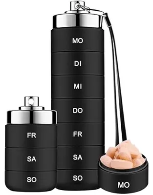 Produktbild von Tablettenbox 7 Tage Große Fächer Tragbare Pillendose Metall Für Unterwegs Medikamentenbox 7 Tage Stapelbar, Wasserdicht, Pillenbox Für Vitamin, Fischöl
