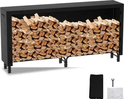 Produktbild von TolleTour Kaminholzregal 224 x 34.5 x 124 cm Brennholzregal Kaminholzständer Metall Stapelhilfe Mit Schutzplane