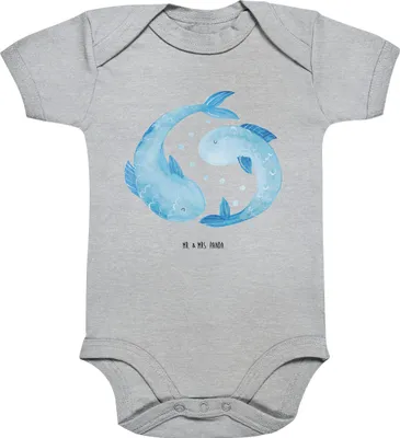 Produktbild von Mr. & Mrs. Panda Babystrampler Sternzeichen Fische 1. - 3. Monat - Heather Grey - Geschenk, März, Strampler, Einteiler, Sternbild, Geburtstag Februar, babykleidung, body
