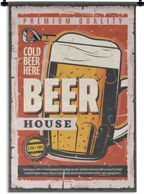 Produktbild von MuchoWow® Wandteppich Wandbehang Mannshöhle - Bier - Vintage - Zitate 90x135 cm Tapisserie Dekoration Wandtuch - Baumwolle - Wandskulptur