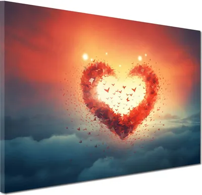 Produktbild von Herz im Sonnenuntergang Wandbild Leinwandbild Kunstdruck XL Wanddeko Love: 90x60x4cm