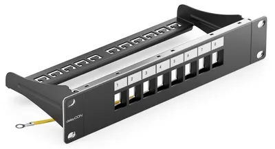 Image de deleyCON, panneau de brassage 8 ports, format Keystone, 1U, 10 pouces - Noir