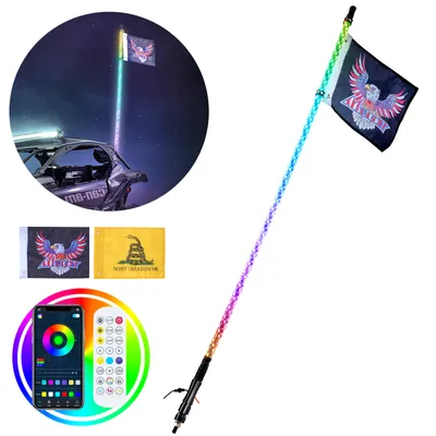 Produktbild von VEVOR 1 Stück 4 Fuß Peitschenlicht, APP- und RF-Fernbedienung, LED-Peitschenlicht, Wasserdichte 360°-Spiral-RGB-Peitschen mit Beleuchtung & 2 Flaggen, für UTVs, ATVs, Motorräder, RZR, Can-Am