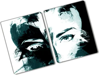 Produktbild von Tulup Glas Herdabdeckplatte - 2x40x52 cm - Glaskeramikkochfeld-Abdeckung Spritzschutz Glasabdeckplatte Kochplattenabdeckung und Schneidebrett - Zweiteilig - Kunst: modern & klassisch - Abstrakte Frau - Schwarzweiß