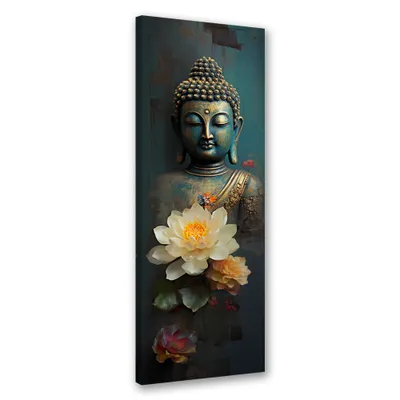 Produktbild von Leinwandbild Buddha und Zen-Blumen 30x90 Feeby Blau bild für die wand bereit zum aufhängen